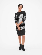 New GAP Women Black White Striped Long Sleeve Crew Neck Sweater Dress S Tall - £35.54 GBP