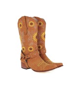 Women Cowboy Boots Sunflower Embroidered Western Boots Comfort Flat Ankl... - £30.65 GBP