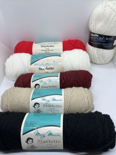 Lot of 6 Skeins: 5 Mary Maxim Starlette Yarn , 1 Bucilla 4 ply Worsted Acrylic - $16.82