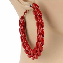 Large Red Chain Link Hoop Earrings Fashion Jewelry Huge - £18.69 GBP