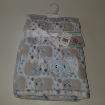 NEW Baby Gear Blue Gray Elephants Fleece Blanket White Lovey Baby Boy Gift - £19.32 GBP