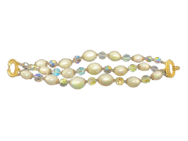 MARVELLA Vintage 3-Stand Twist 7” Bracelet Creamy White &amp; Aura Borealis Beads - £7.52 GBP