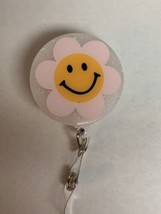 Retractable Badge Reel Light Pink Smiley Face On White. - £7.91 GBP