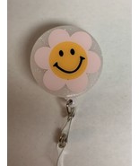 Retractable Badge Reel Light Pink Smiley Face On White. - £7.86 GBP
