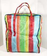 X Large Vintage Mercado TOTE BAG Plaid Plastic Mesh ZIP Reusable Grocery... - £15.68 GBP