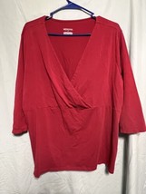 Merona Women’s Size 3 Red Low Cut V-Neck 3/4 Sleeve - £15.48 GBP