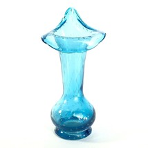 Vintage Kreiss Art Glass Jack in the Pulpit Vase Blown Turquoise Blue 7.... - $50.37