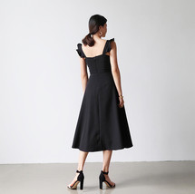 BLACK Sleeveless Square Neck Midi Dress Women Custom Plus Size Shift Dress image 3