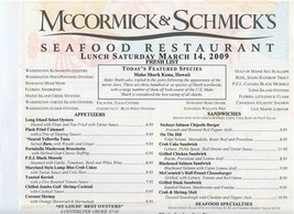 McCormick &amp; Schmick&#39;s Seafood Restaurant Lunch Dinner &amp; Happy Hour Menus  - £36.29 GBP