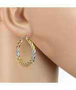 Tricolor Silver, Gold &amp; Rose Tone Hoop Earrings- United Elegance - $32.79 CAD