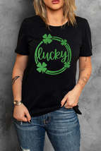 Black St Patrick Sequin Lucky Clover Print Short Sleeve T-shirt - £13.66 GBP