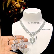 Shiny Cubic Zirconia CZ Necklace and Earrings Luxury Feather Design European Bri - £57.88 GBP