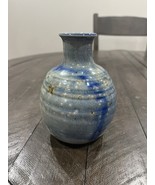 Small Blue Bud Vase Art Pottery Signed Stoneware Signed Doudiet? Glazed 5” - $455.62 MXN