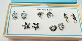 Bay Studio Stud Back Earrings 5 Pair Sensitive Ears Turtles Palms Shells Seahors - £14.05 GBP