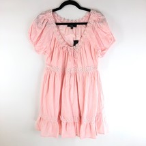 Lulus Babydoll Dress Cotton Crochet Trim Ruffle Bow Pink XS - £27.02 GBP