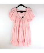 Lulus Babydoll Dress Cotton Crochet Trim Ruffle Bow Pink XS - £26.65 GBP
