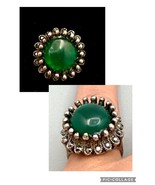Vintage Chunky Tall Green Glass Cabochon Cocktail Ring Silver Tone , Sz 8 - $28.99