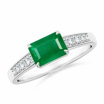 ANGARA East West Emerald-Cut Emerald Solitaire Ring with Diamond Accents - £1,272.51 GBP