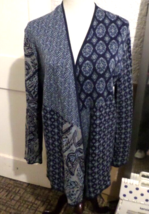 J Jill Women&#39;s Blue Paisley Patchwork Open Front Cardigan Sweater Sz M - £24.91 GBP