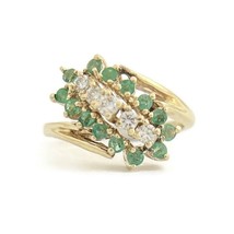 Authenticity Guarantee 
Vintage Green Emerald Diamond Cluster Cocktail R... - £625.15 GBP