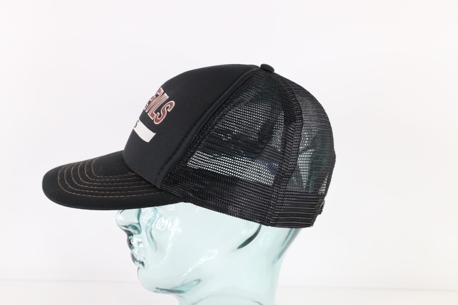 Vtg 90s Streetwear Distressed Red Devils Spell Out Trucker Hat Snapback Black Item image 3