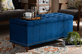 Alfro Navy Blue Velvet Fabric Upholstered Button-Tufted Storage Ottoman ... - $5,199.57 MXN