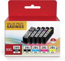 PGI 280 XXL CLI 281 XXL Ink Cartridge 5 Color Value Pack Replacement for... - £57.71 GBP