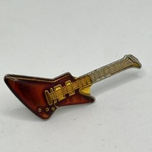 Red Guitar Band Music Pinback Button Enamel Lapel Hat Pin - £4.75 GBP