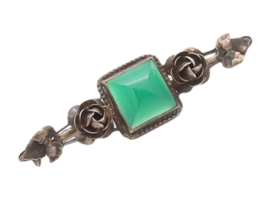 925 Sterling Silver Vintage Brooch Pin GERMANY Floral Carved Green Jade  BP10801 - $82.34