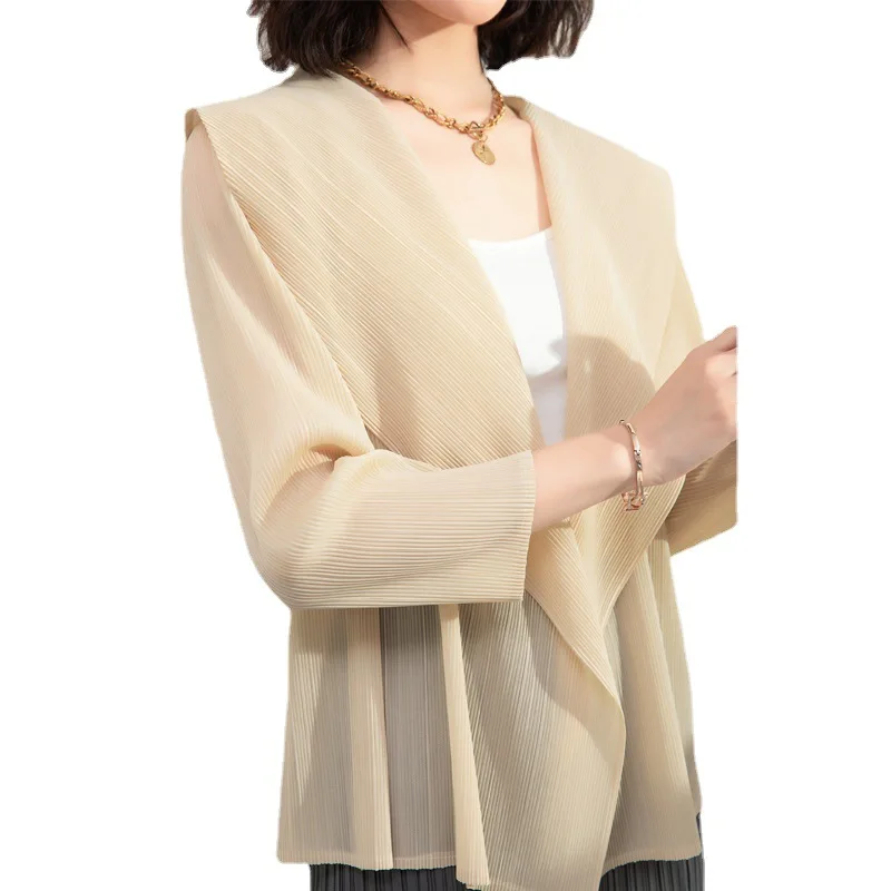 MIYAKE Coat Women&#39;s  Spring  Solid Color Long-sleeved Top  Pleated Loose Casual  - £151.02 GBP