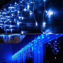 13Ft 96 Led Fairy Icicle Curtain Lights Party Indoor Outdoor Xmas Home Lamp Blue - £22.77 GBP