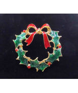 VINTAGE COSTUME JEWELRY &quot;CHRISTMAS WREATH&quot; BROOCH - £9.96 GBP