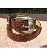 Vintage USA Brighton 1.25&quot; Brown Leather Belt Mock-croc Silver Hardware ... - $21.81 CAD