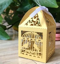 100xPearl Gold Laser Cut Wedding Favor Boxes,Love Bird Small Gift Packaging Box - £27.17 GBP