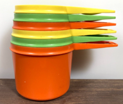 Vintage 70s Tupperware Nesting Measuring Cups Complete Set 6 Green Orange Yellow - £15.73 GBP