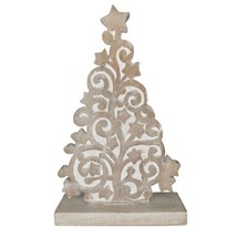 Carved Wooden Rustic Vine Design Christmas Tree with Wood Stand - $64.99