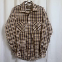 Vintage Sears Sportswear Button Up Shirt Men&#39;s Large L Brown Plaid Long ... - £11.83 GBP