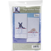 Tobin Stamped For Embroidery Kitchen Towels 17&quot;X30&quot; 2/Pkg-Dogs - £13.65 GBP