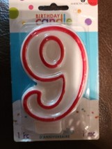 American Greetings #9 Candle White with Red Outline NEW - $2.87