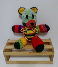 Multi-Color Handmade Crochet Amigurumi Patchwork 9-3/4&quot; Sitting Teddy Bear - £11.16 GBP