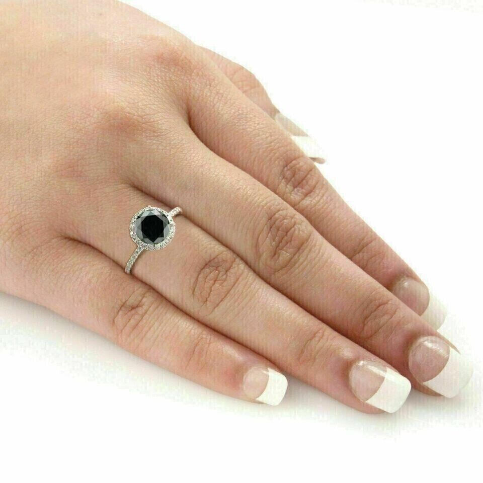 2.50Ct Round Cut Lab Created Black Diamond Engagement Ring 14K White Gold Plated Item image 3