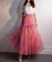 Rainbow Color Long Tulle Skirt Women Custom Plus Size Layered Tulle Skirt image 3