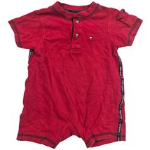 Tommy Hilfiger Baby Boy Red Waffle Knit Henley Romper Logo 6-12 Cotton Y... - $11.88