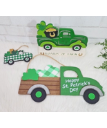 St Patricks Day Green Trucks Block Wood Irish Sign Wall Hanging Decor 3 ... - £14.80 GBP