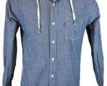 Levis Mens Blue Chambray Denim Button Front Hooded Shirt Standard Fit M - $19.80