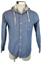 Levis Mens Blue Chambray Denim Button Front Hooded Shirt Standard Fit M - £15.64 GBP