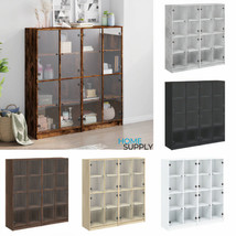 Modern Wooden Large Sturdy Bookcase Book Storage Cabinet With Glass Doors Wood - £253.19 GBP+
