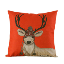 home decorative christmas deer pattern imitation linen sofa back cushion pillow - £10.93 GBP