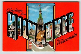 Greetings From Wisconsin Large Big Letter Postcard Tiger Unposted Kropp Vintage - £5.38 GBP