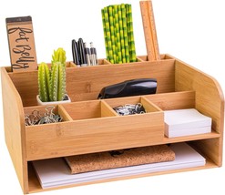 Bamboo Wood Desk Organizer With File Organizer For Office Supplies Stora... - £39.12 GBP